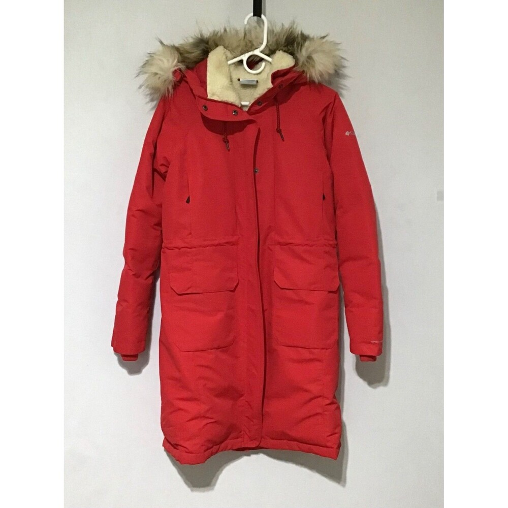Columbia Coat Womens Med Omni Heat Mid length Full-zip Hooded Duck Down Red - Picture 2 of 16